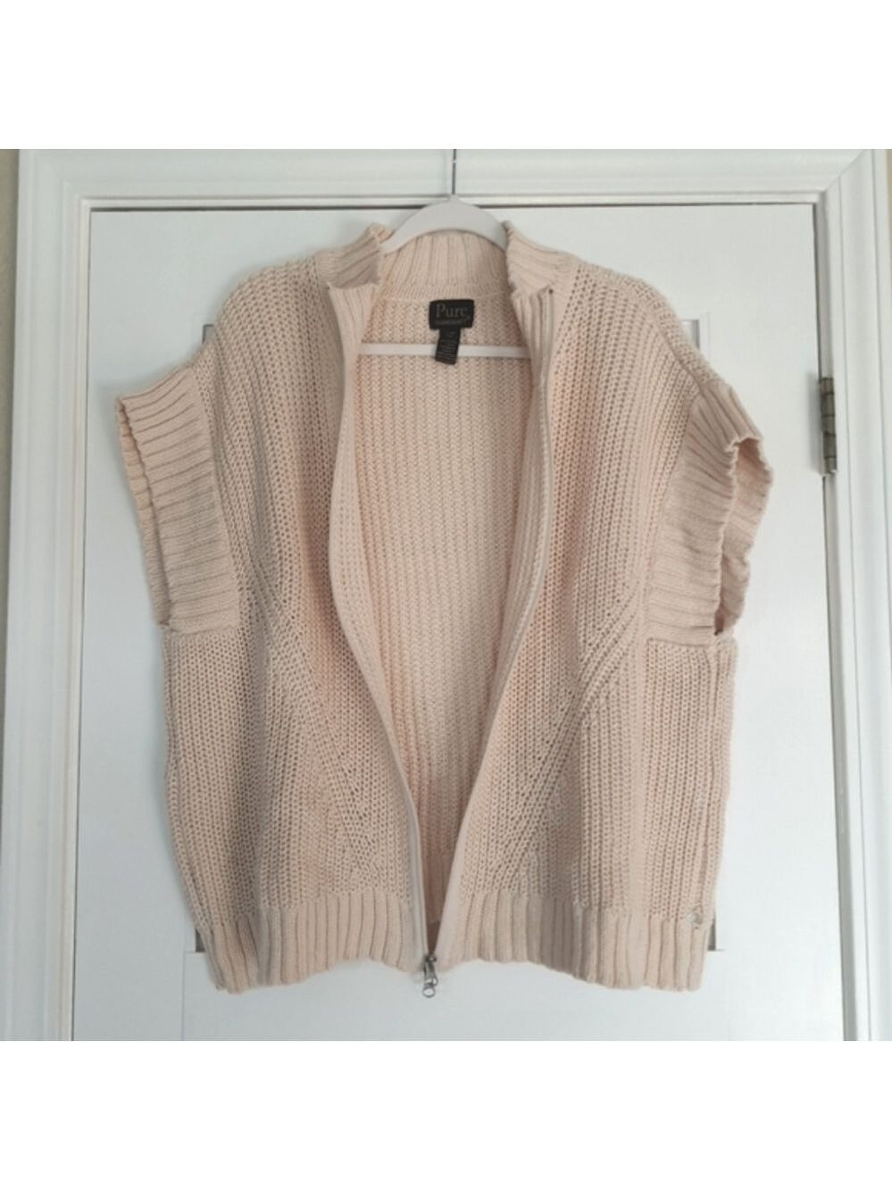Pure Handknit Katherine Sweater Poncho Womens S/M Cream SS Oversized - Picture 4 of 14